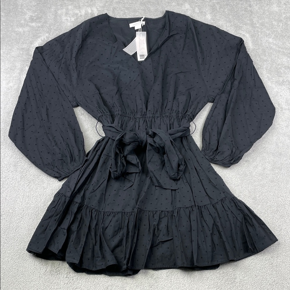 NEW‎ Outerknown S Lulu Black Long Sleeve Mini Dress with Bow